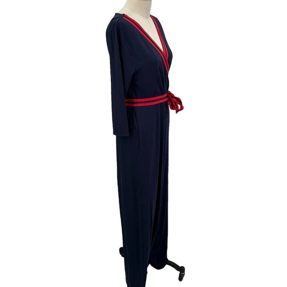 Boden Isla Wrap Jumpsuit Navy Blue / Red Size US 8R - Picture 5 of 10
